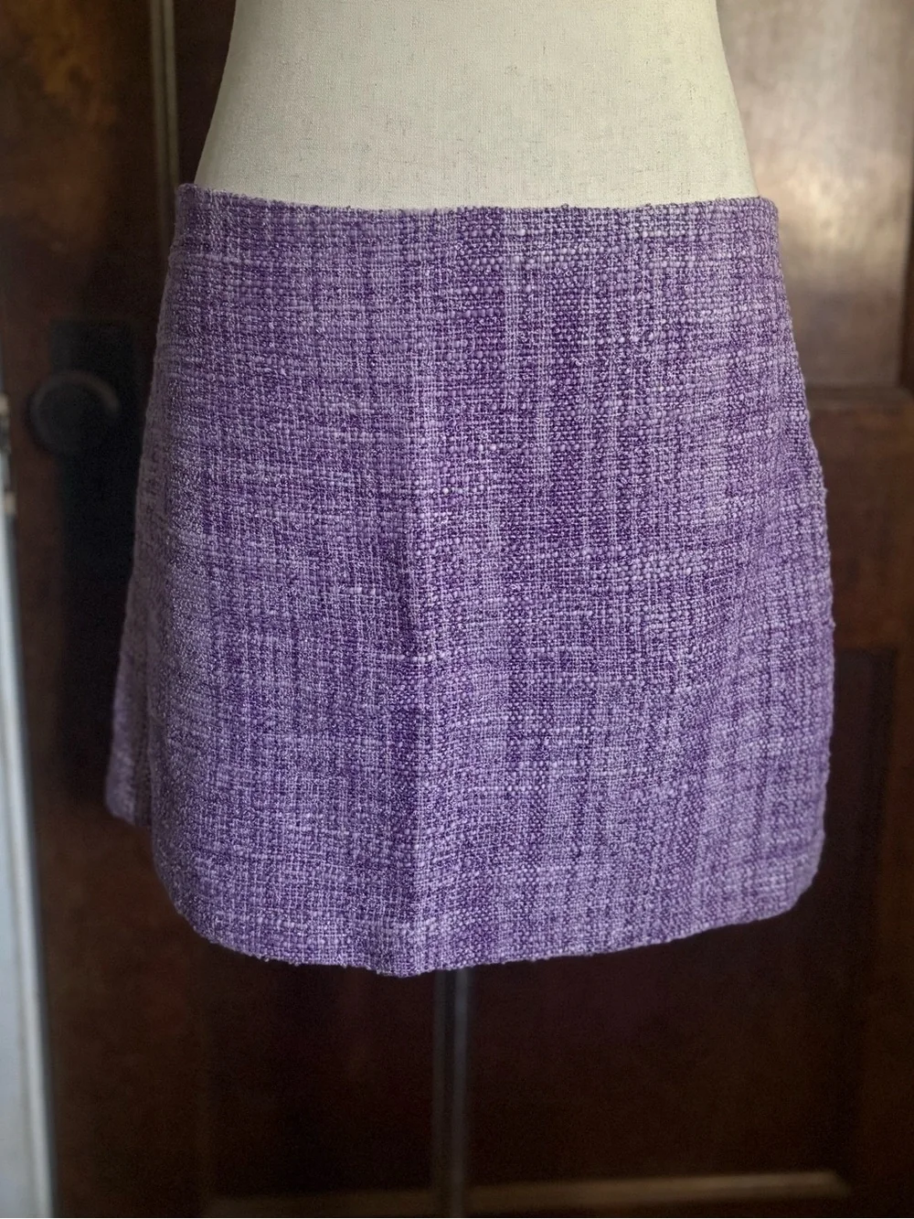 Alice + Olivia Lavender Tweed Purple Woven Gianna Mini Skirt Size 8 Back Zip